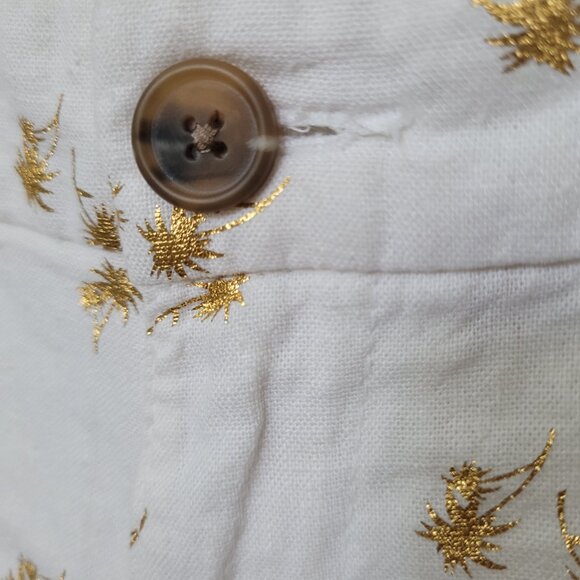 Old Navy Women’s Everyday Short Linen Blend White Gold Palm Tree - Picture 2 of 4